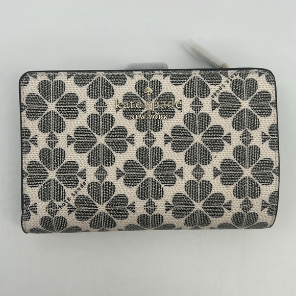 Kate Spade Signature Spade Flower Medium Compact Bifold Wallet Black Multi - Picture 2 of 16